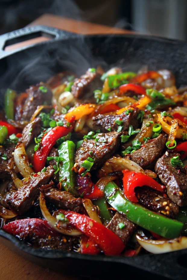 Sizzling Chinese Pepper Steak with Onions
